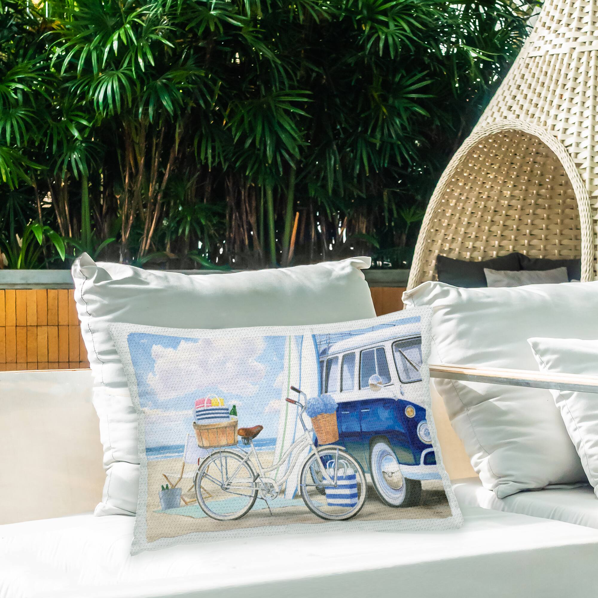 Stupell Industries 14" x 20" Bike & Van on Shore Outdoor Print Throw Pillow
